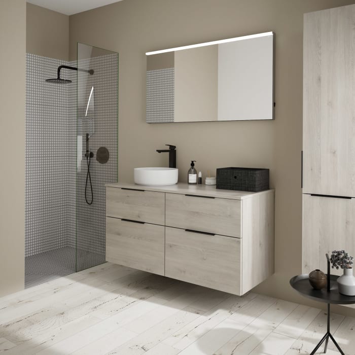 burgbad Eqio Waschtischunterschrank mit Konsolenplatte 120 cm, links, mit Griff G0200