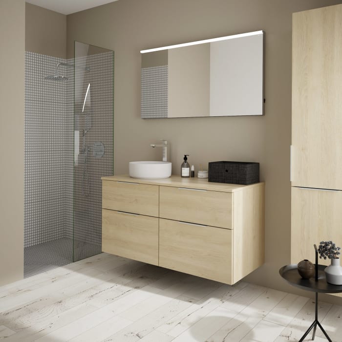 burgbad Eqio Waschtischunterschrank mit Konsolenplatte 120 cm, links, mit Griff G0146