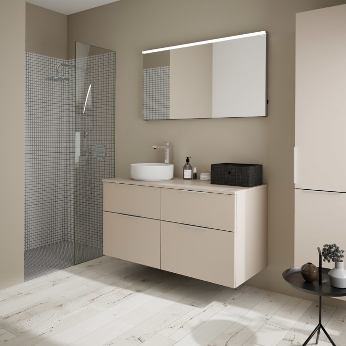 burgbad Eqio Waschtischunterschrank mit Konsolenplatte 120 cm, links, mit Griff G0146