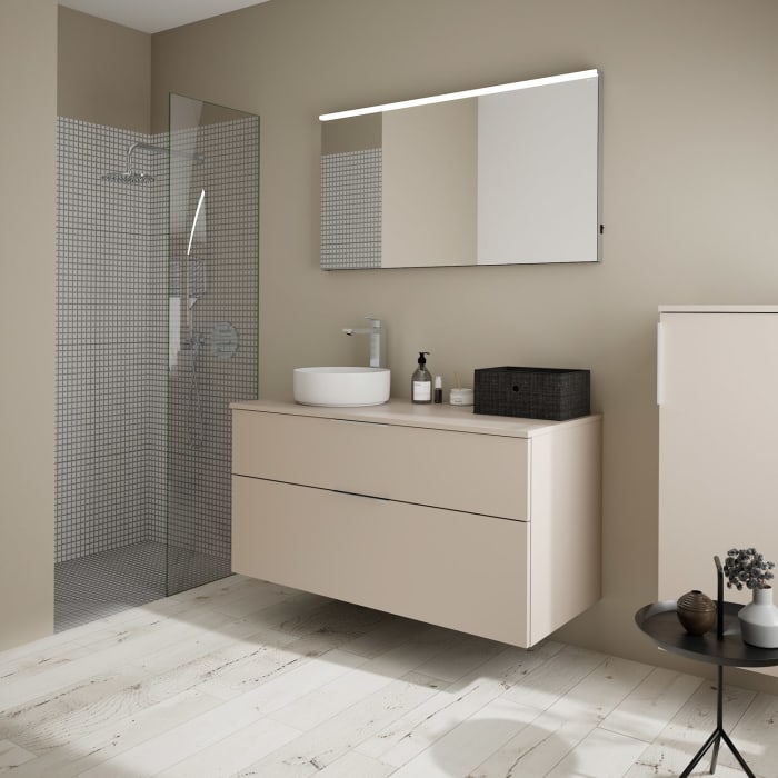 burgbad Eqio Waschtischunterschrank mit Konsolenplatte 120 cm, links, mit Griff G0146