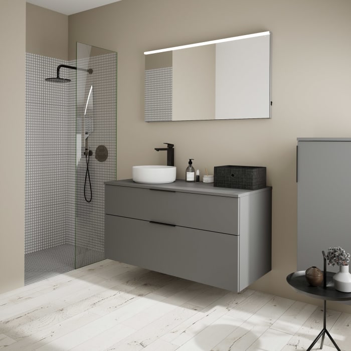 burgbad Eqio Waschtischunterschrank mit Konsolenplatte 120 cm, links, mit Griff G0200