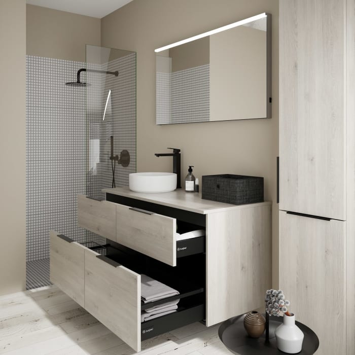 burgbad Eqio Waschtischunterschrank mit Konsolenplatte 120 cm, links, mit Griff G0200