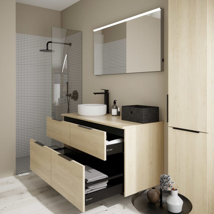 burgbad Eqio Waschtischunterschrank mit Konsolenplatte 120 cm, links, mit Griff G0200