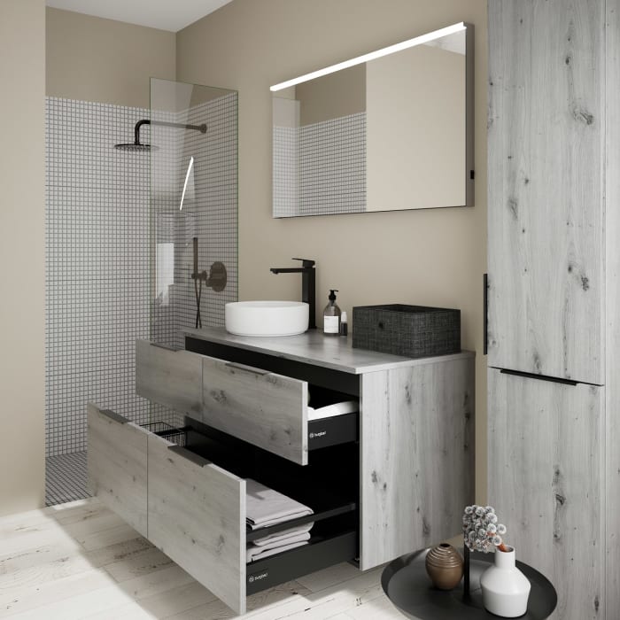 burgbad Eqio Waschtischunterschrank mit Konsolenplatte 120 cm, links, mit Griff G0200