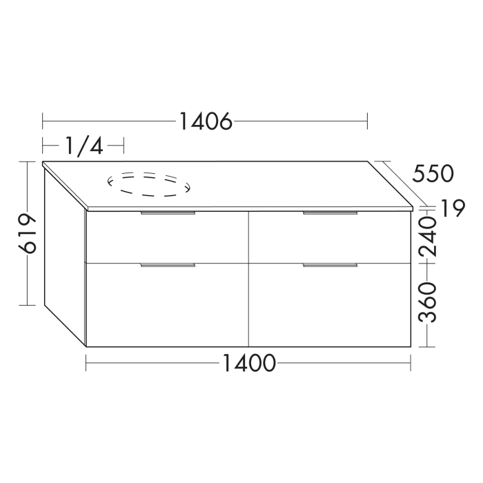 burgbad Eqio Waschtischunterschrank mit Konsolenplatte 140 cm, links, mit Griff G0146