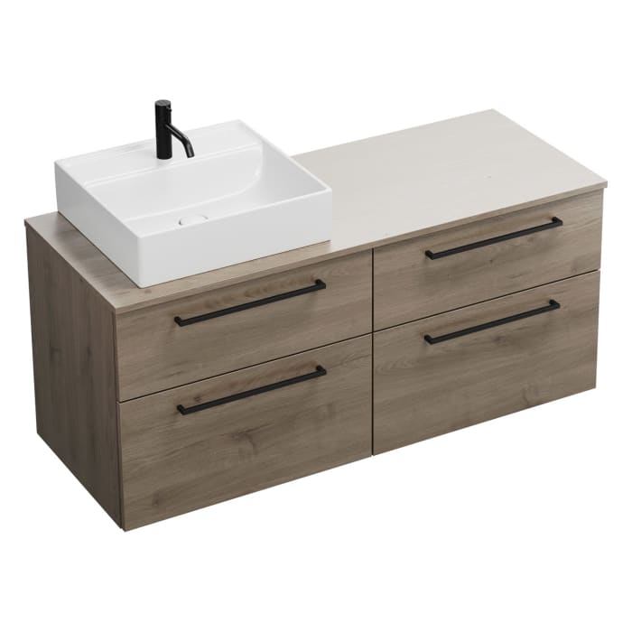 burgbad Eqio Waschtischunterschrank mit Konsolenplatte 140 cm, links, mit Stangengriff G0234