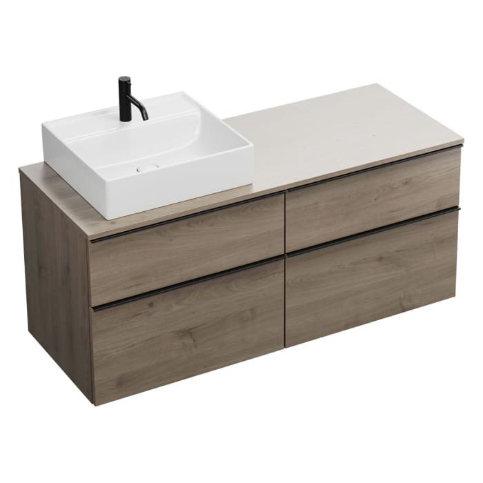 burgbad Eqio Waschtischunterschrank mit Konsolenplatte 140 cm, links, mit Griffleiste G0252