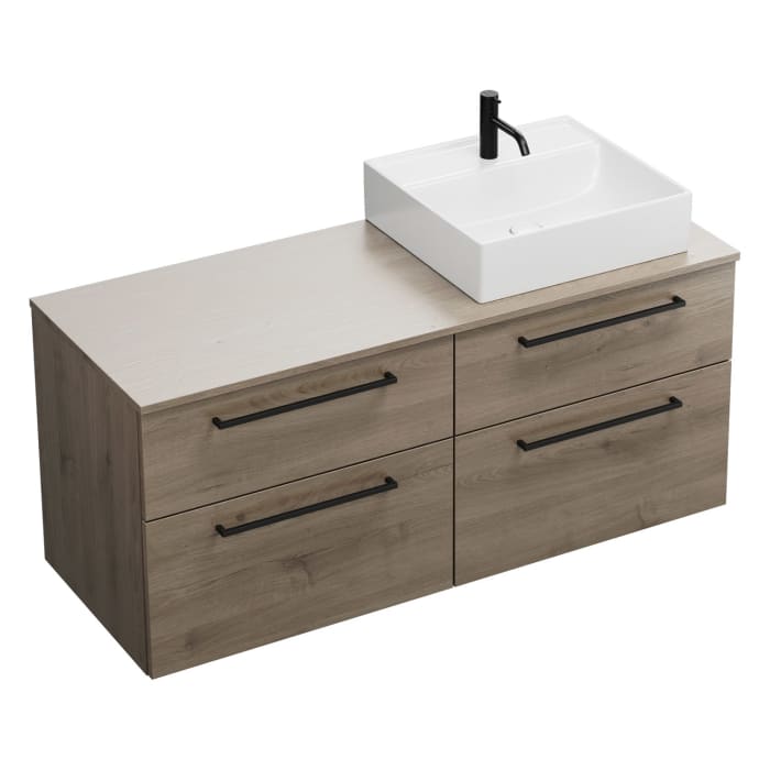 burgbad Eqio Waschtischunterschrank mit Konsolenplatte 140 cm, rechts, mit Stangengriff G0234