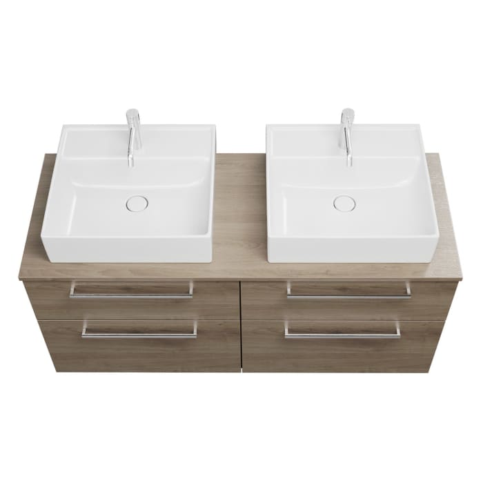 burgbad Eqio Waschtischunterschrank mit Konsolenplatte 140 cm, links und rechts, mit Stangengriff P95