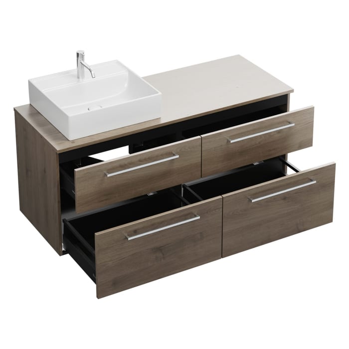 burgbad Eqio Waschtischunterschrank mit Konsolenplatte 140 cm, links, mit Stangengriff P95