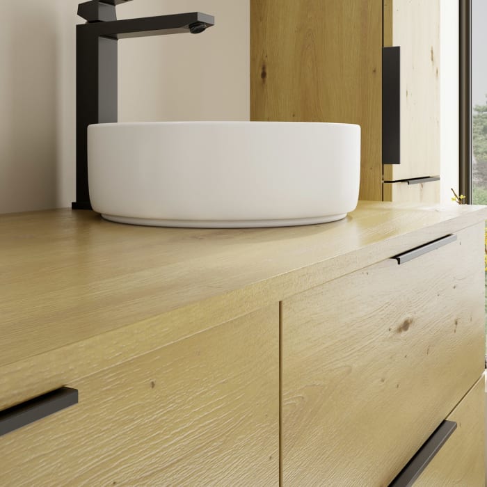 burgbad Eqio Waschtischunterschrank mit Konsolenplatte 140 cm, links und rechts, mit Griff G0200