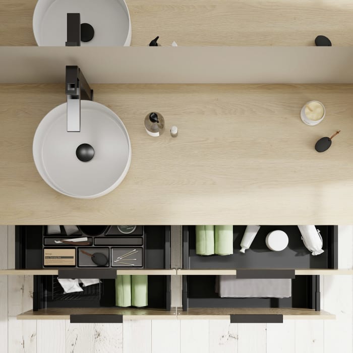 burgbad Eqio Waschtischunterschrank mit Konsolenplatte 140 cm, links, mit Griff G0200