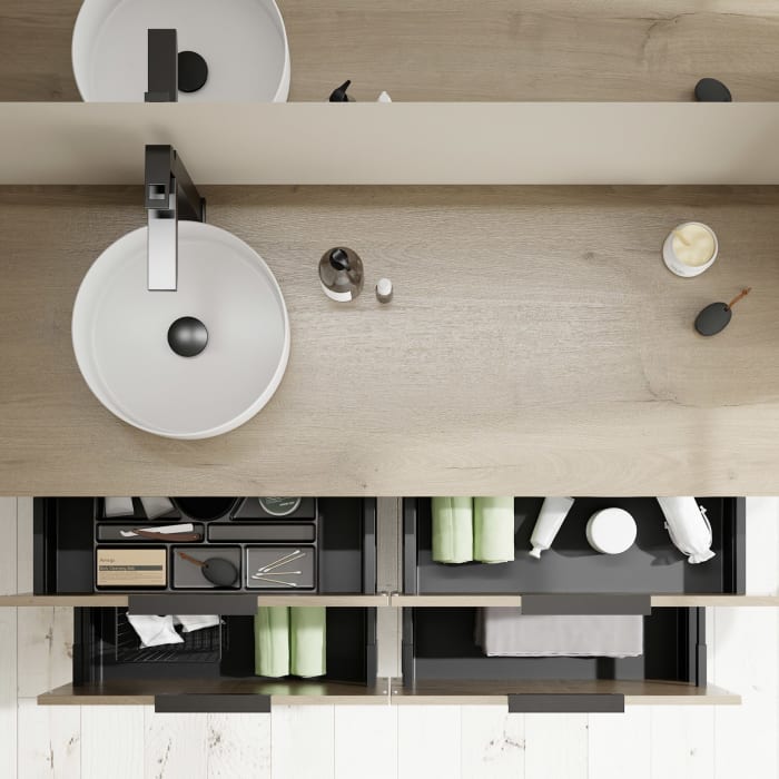 burgbad Eqio Waschtischunterschrank mit Konsolenplatte 140 cm, links, mit Griff G0200