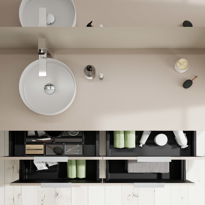 burgbad Eqio Waschtischunterschrank mit Konsolenplatte 140 cm, links, mit Griff G0146