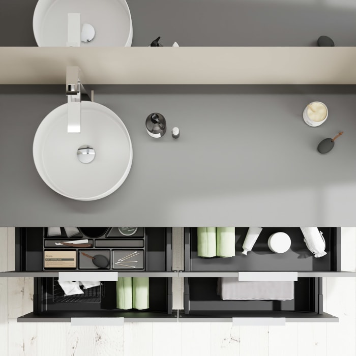 burgbad Eqio Waschtischunterschrank mit Konsolenplatte 140 cm, links, mit Griff G0146