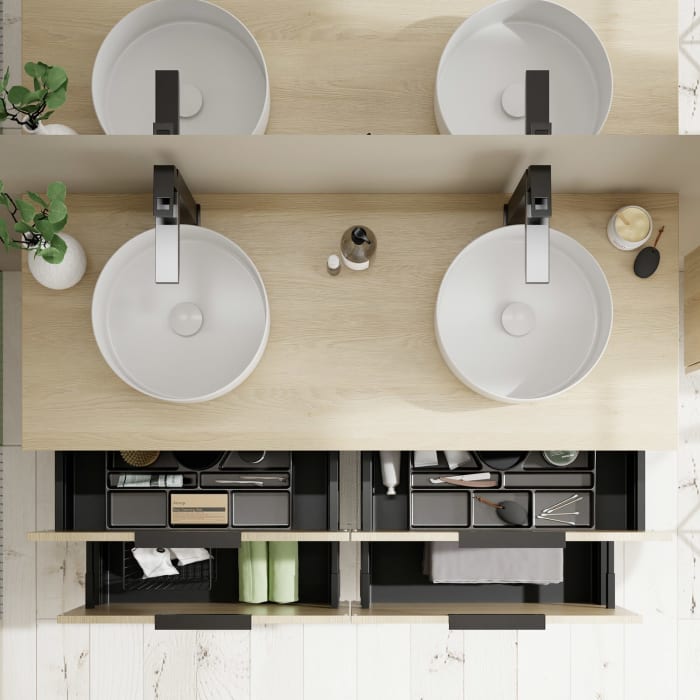 burgbad Eqio Waschtischunterschrank mit Konsolenplatte 140 cm, links und rechts, mit Griff G0200