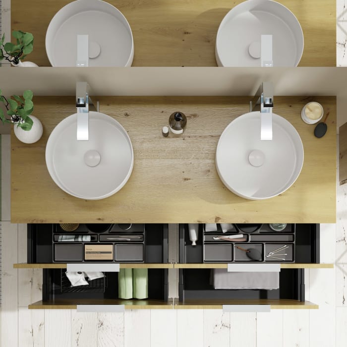 burgbad Eqio Waschtischunterschrank mit Konsolenplatte 140 cm, links und rechts, mit Griff G0146