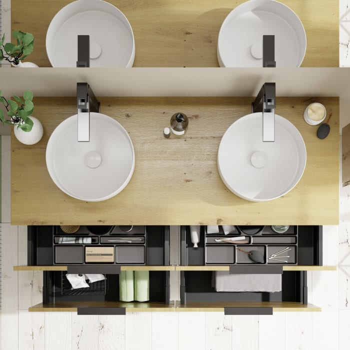 burgbad Eqio Waschtischunterschrank mit Konsolenplatte 140 cm, links und rechts, mit Griff G0200