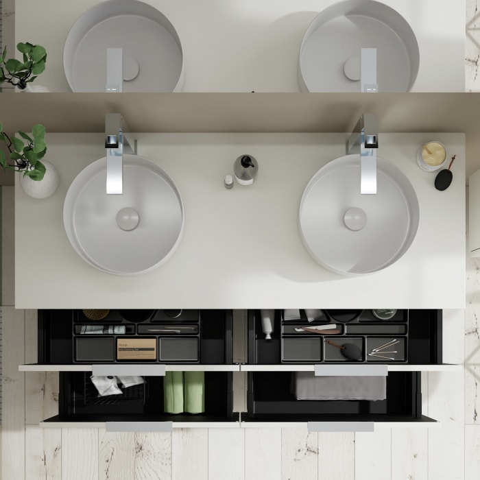 burgbad Eqio Waschtischunterschrank mit Konsolenplatte 140 cm, links und rechts, mit Griff G0146