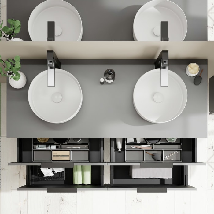 burgbad Eqio Waschtischunterschrank mit Konsolenplatte 140 cm, links und rechts, mit Griff G0200