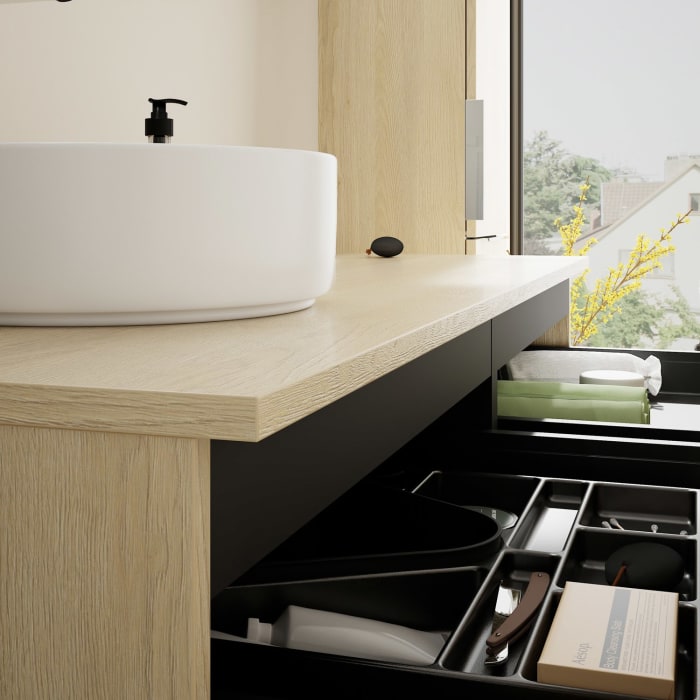 burgbad Eqio Waschtischunterschrank mit Konsolenplatte 140 cm, links, mit Griff G0146