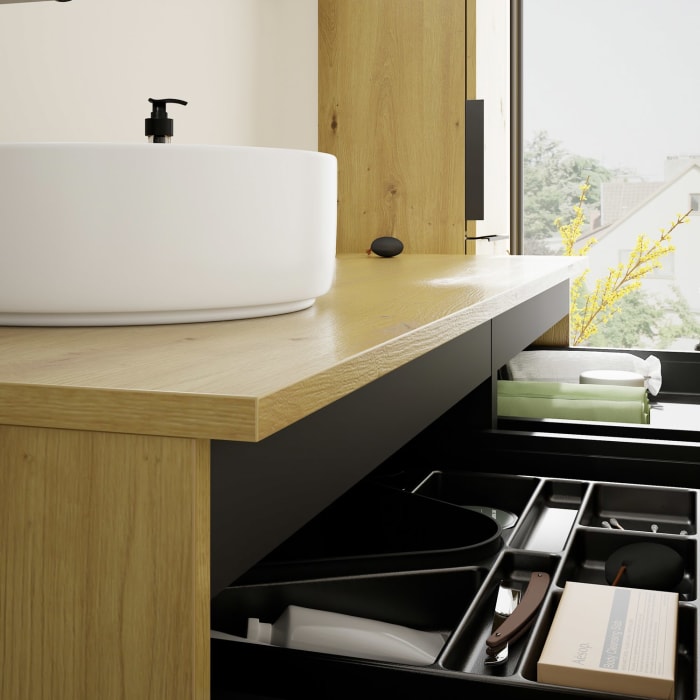 burgbad Eqio Waschtischunterschrank mit Konsolenplatte 140 cm, links, mit Griff G0200