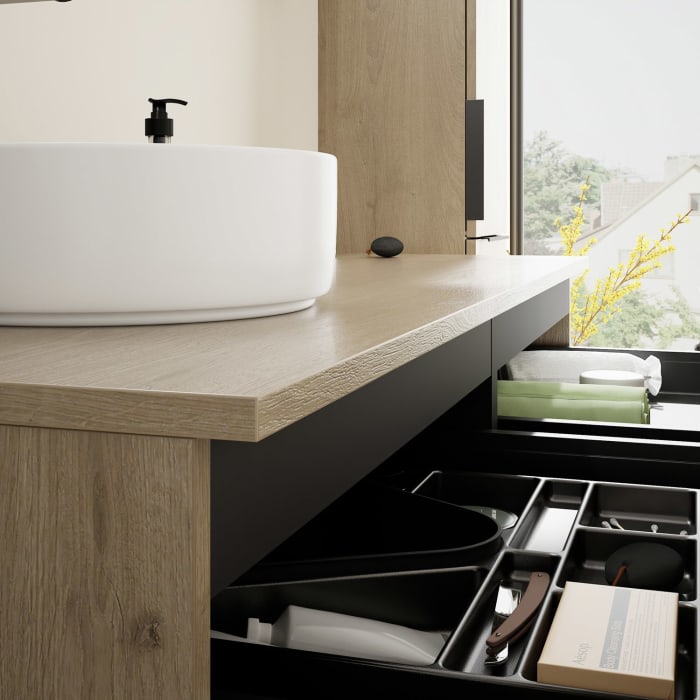 burgbad Eqio Waschtischunterschrank mit Konsolenplatte 140 cm, links, mit Griff G0200