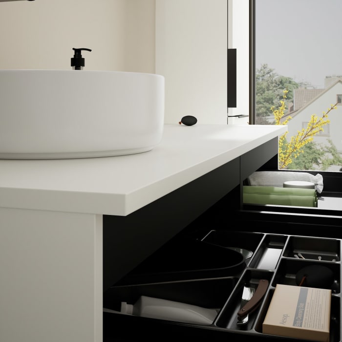 burgbad Eqio Waschtischunterschrank mit Konsolenplatte 140 cm, links, mit Griff G0200