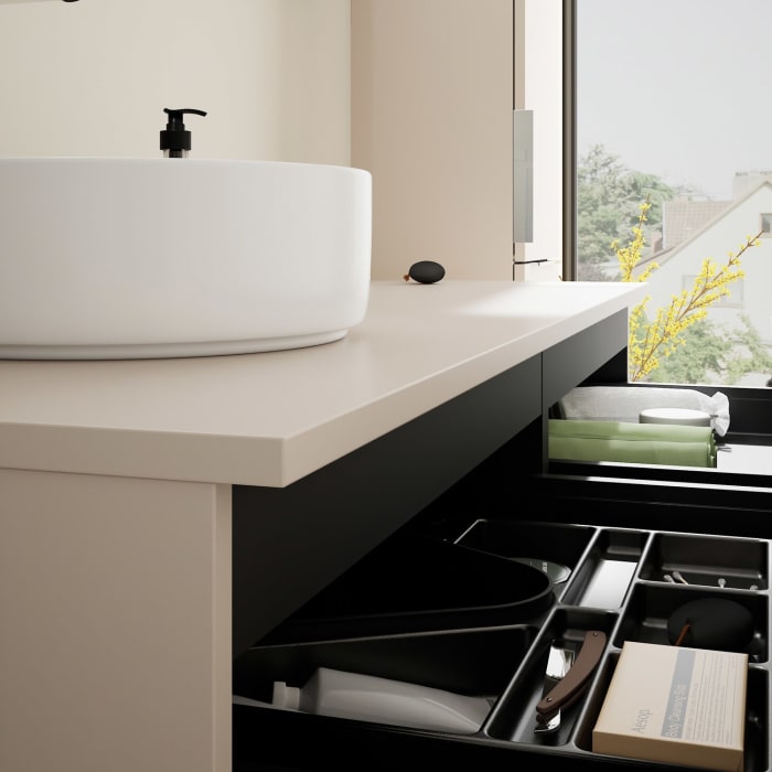 burgbad Eqio Waschtischunterschrank mit Konsolenplatte 140 cm, links, mit Griff G0146