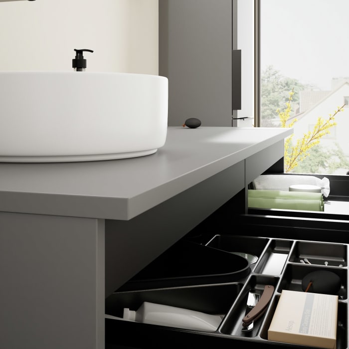 burgbad Eqio Waschtischunterschrank mit Konsolenplatte 140 cm, links, mit Griff G0200