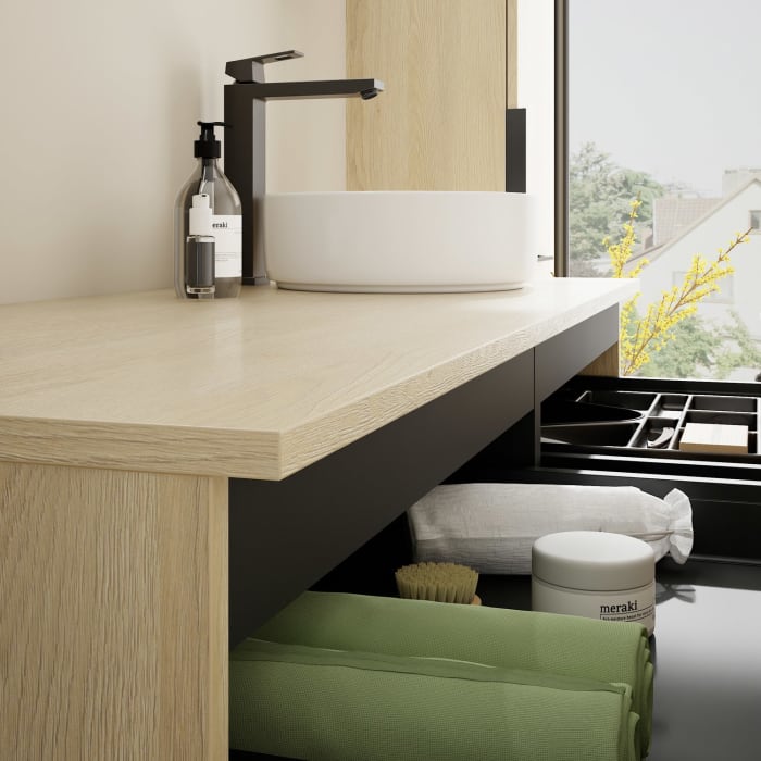 burgbad Eqio Waschtischunterschrank mit Konsolenplatte 140 cm, rechts, mit Griff G0200