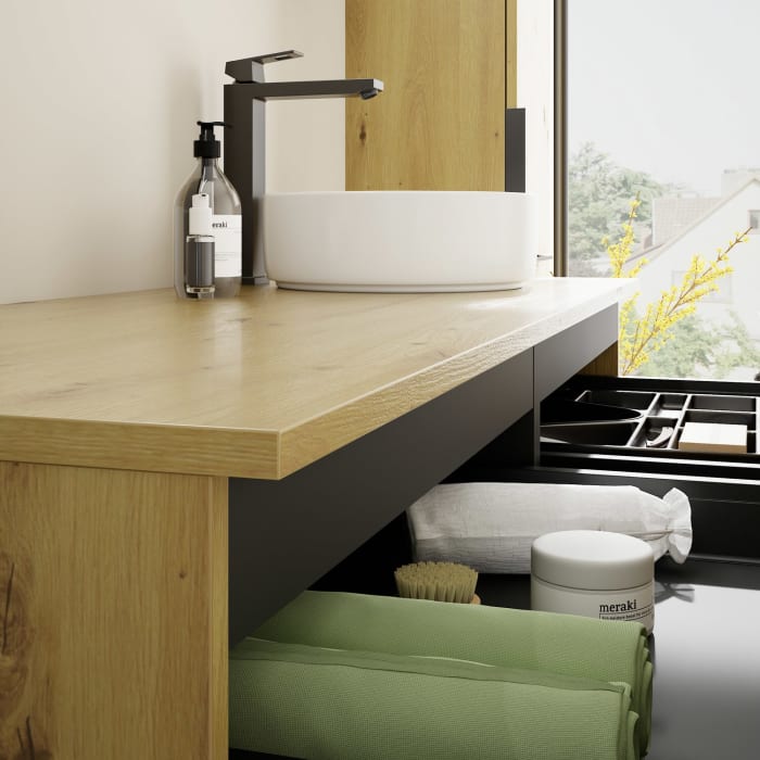 burgbad Eqio Waschtischunterschrank mit Konsolenplatte 140 cm, rechts, mit Griff G0200