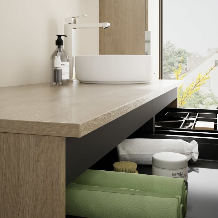 burgbad Eqio Waschtischunterschrank mit Konsolenplatte 140 cm, rechts, mit Griff G0146