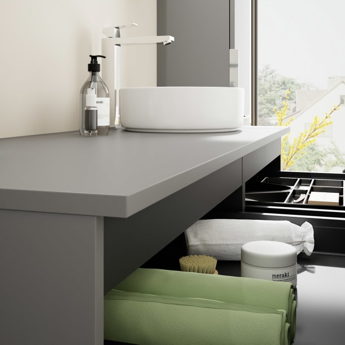 burgbad Eqio Waschtischunterschrank mit Konsolenplatte 140 cm, rechts, mit Griff G0146