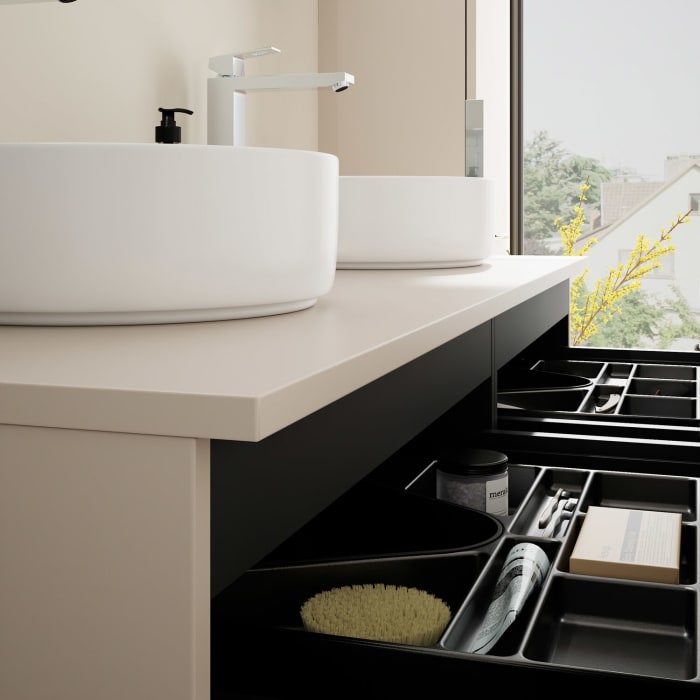 burgbad Eqio Waschtischunterschrank mit Konsolenplatte 140 cm, links und rechts, mit Griff G0146