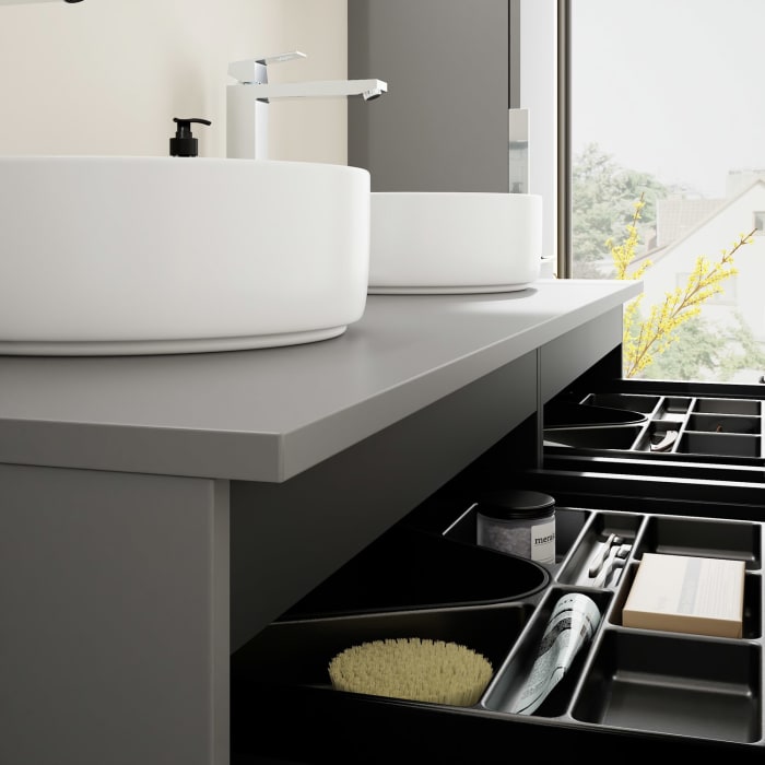 burgbad Eqio Waschtischunterschrank mit Konsolenplatte 140 cm, links und rechts, mit Griff G0146