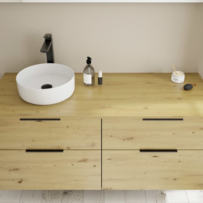 burgbad Eqio Waschtischunterschrank mit Konsolenplatte 140 cm, links, mit Griff G0200