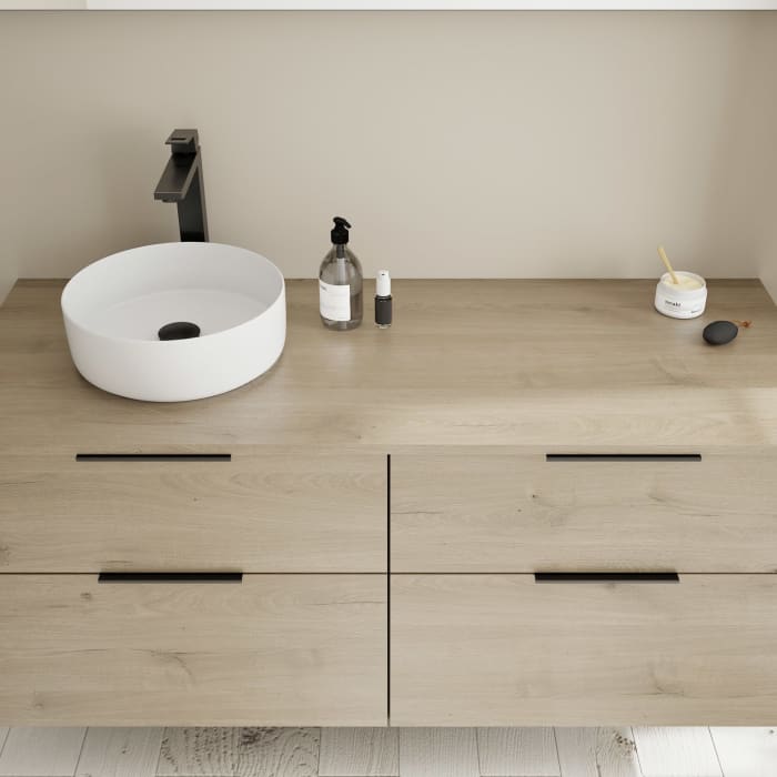 burgbad Eqio Waschtischunterschrank mit Konsolenplatte 140 cm, links, mit Griff G0200