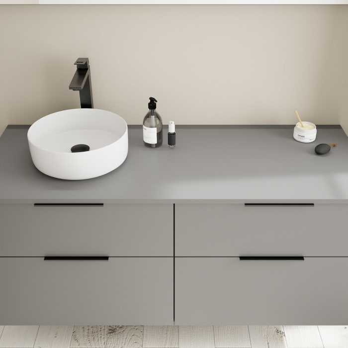 burgbad Eqio Waschtischunterschrank mit Konsolenplatte 140 cm, links, mit Griff G0200