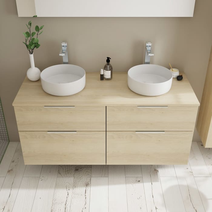 burgbad Eqio Waschtischunterschrank mit Konsolenplatte 140 cm, links und rechts, mit Griff G0146