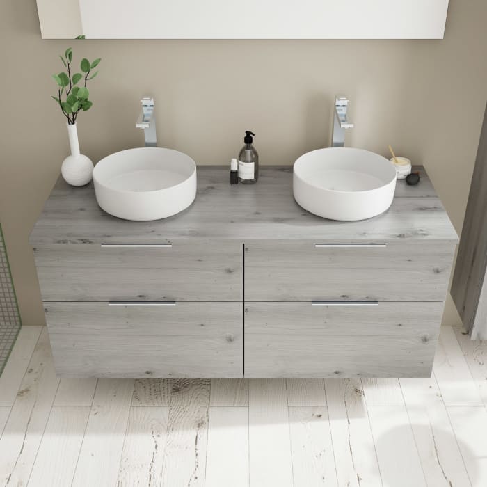 burgbad Eqio Waschtischunterschrank mit Konsolenplatte 140 cm, links und rechts, mit Griff G0146