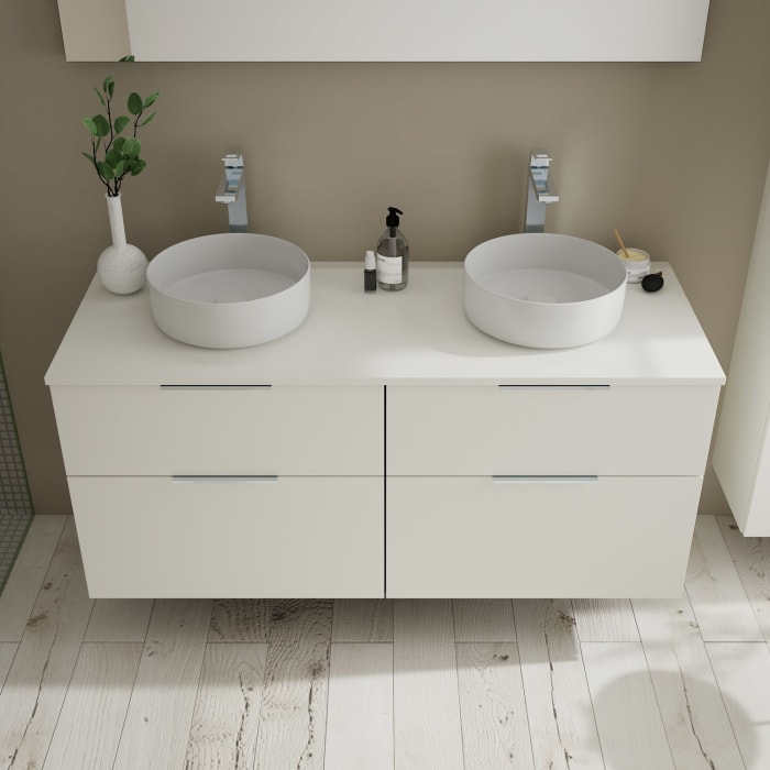 burgbad Eqio Waschtischunterschrank mit Konsolenplatte 140 cm, links und rechts, mit Griff G0146