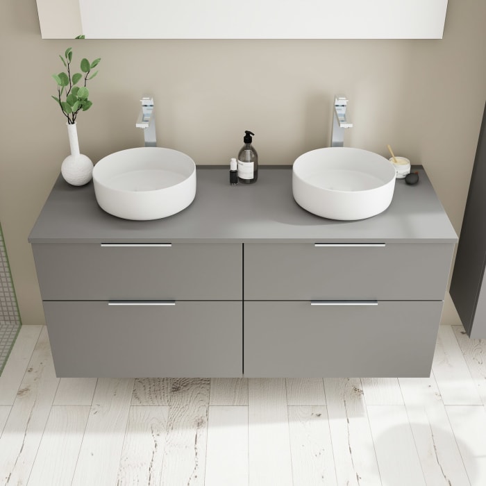 burgbad Eqio Waschtischunterschrank mit Konsolenplatte 140 cm, links und rechts, mit Griff G0146