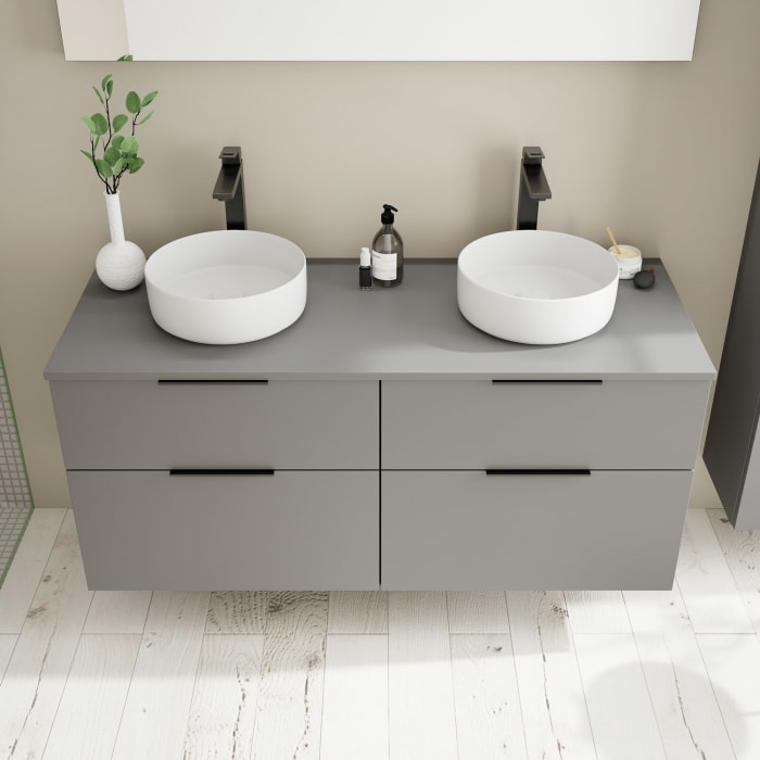 burgbad Eqio Waschtischunterschrank mit Konsolenplatte 140 cm, links und rechts, mit Griff G0200