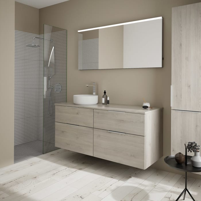 burgbad Eqio Waschtischunterschrank mit Konsolenplatte 140 cm, links, mit Griff G0146