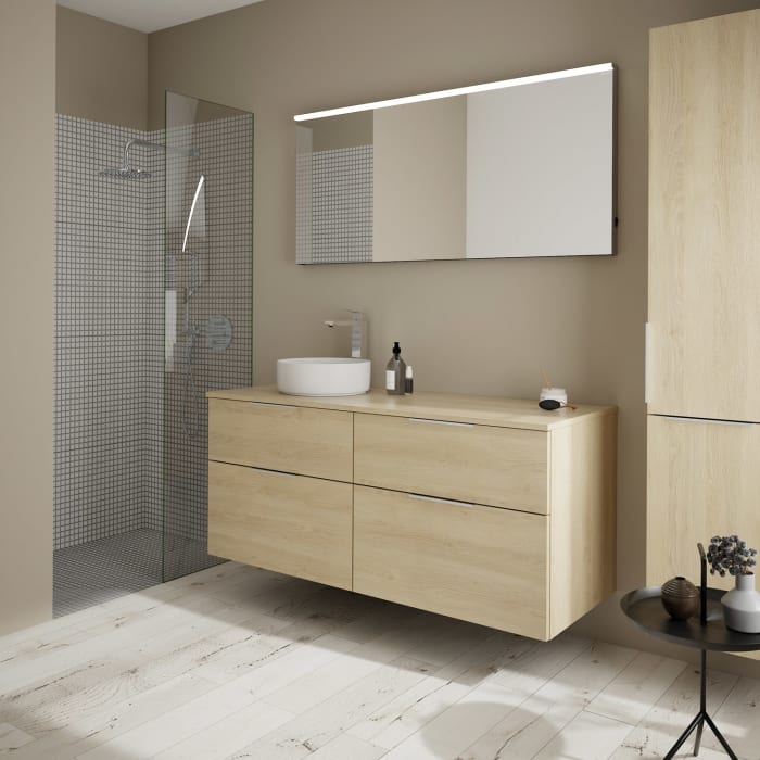 burgbad Eqio Waschtischunterschrank mit Konsolenplatte 140 cm, links, mit Griff G0146