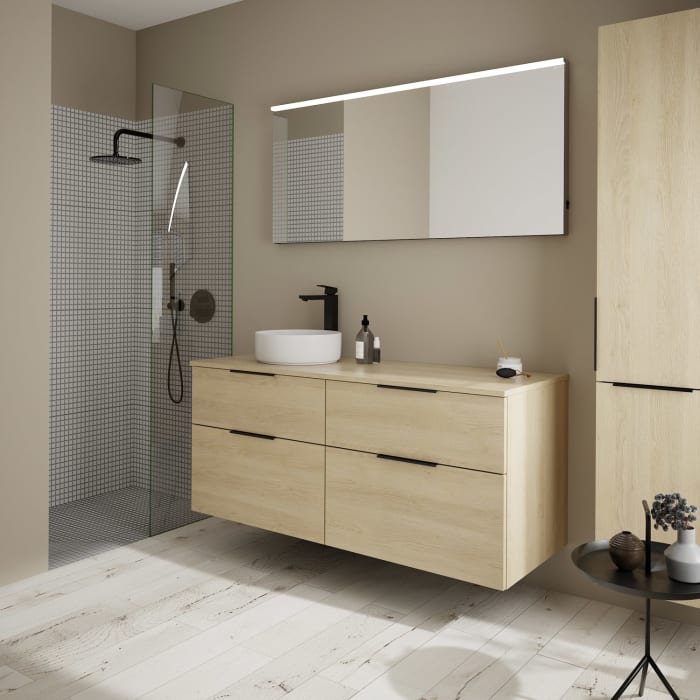 burgbad Eqio Waschtischunterschrank mit Konsolenplatte 140 cm, links, mit Griff G0200