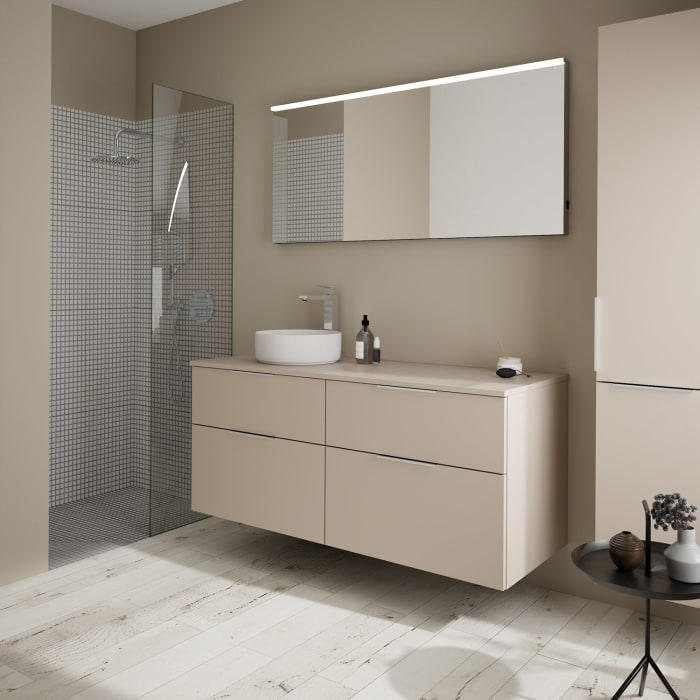 burgbad Eqio Waschtischunterschrank mit Konsolenplatte 140 cm, links, mit Griff G0146