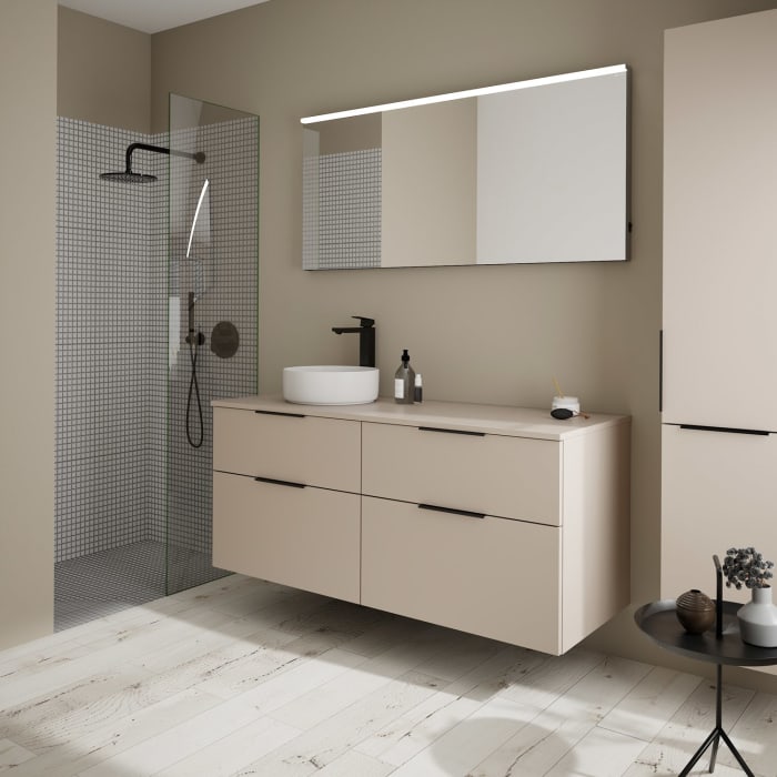 burgbad Eqio Waschtischunterschrank mit Konsolenplatte 140 cm, links, mit Griff G0200