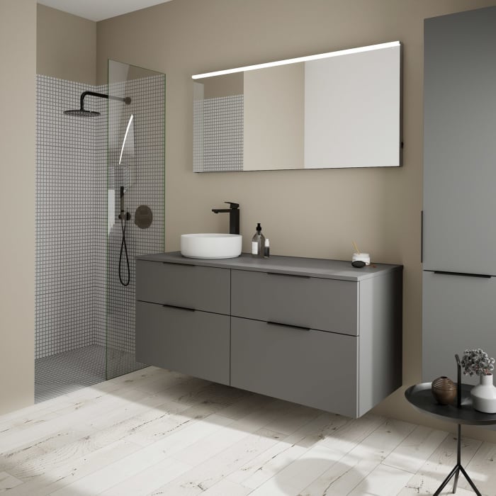 burgbad Eqio Waschtischunterschrank mit Konsolenplatte 140 cm, links, mit Griff G0200